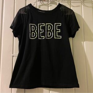 BEBE bling mesh sleeved sport tee-medium EUC